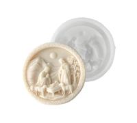 Nativity Mold - Silicone Candle Mold Nativity Scene 3D Round Jesus Family Design 10.8-11cm | Easy Release Resin Wax Clay Plaster Craft Mould | DIY Christmas Decoration Making Tool