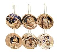 Nativity Ornaments - 12 Pieces Holy Family Ornament | Christmas Tree Wooden Decor, Hangable Jesus Decor For Tree Church Rearview Mirror School Living Room Car Wall Bedroom Home Window Easter