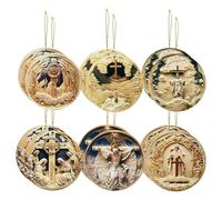 Nativity Ornaments - 12 Pieces Holy Family Ornament | Christmas Tree Wooden Decor, Hangable Jesus Decor For Tree Church Rearview Mirror School Living Room Car Wall Bedroom Home Window Easter