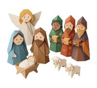 Nativity Paper Crafts, Handmade Christmas Decorations, Small Nativity Set with Jesus Angel Animals, Paper Decorative Holiday Ornament Details, Family Party Decorations with Easy Setup, Kids Adults