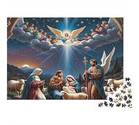 Nativity Scene Art 1000 Piezas Rompecabezas para Adultos Sagrada Escena del Nacimiento con Ángeles Observando Premium Desafiante Alivio Estrés Juego Familiar Decoración 70x50cm/1000pcs