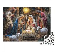 Nativity Scene Color Vibrante 1000 Piezas Rompecabezas para Adultos Reunión Tradicional del Nacimiento en Noche Santa Premium Resistente Desafiante Difícil Alivio Estrés 38x26cm/1000pcs