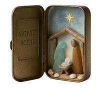 Nativity Scene - Sea Glass and Wood Figurine Set for Christmas Display, Religious Holiday Symbol with Handcrafted Design, Holy Family Decor for Home and Office, Faith-Inspired Gift in Tin Box Packing