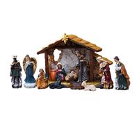 Nativity set for holiday décor resin stable scene - Christmas manger figurines | rustic wood shed backdrop, hand detail painting, mantelpiece & shelf ornament, traditional piece, religious gift