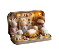 Nativity Set in a Tin Box - Christmas Decoration with LED Light, Birth of Jesus Table Decor, Hand-Painted Figurine Set, Portable Festive Ornament, Premium Holiday Display for Bookshelf, 4.5x3x2In