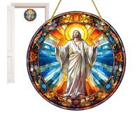 Nativity Window Hanging Decor - Christian Christmas Tree Ornament, Round Acrylic Sign | Rustic Holy Family Wall Accent, Spiritual Seasonal Decor Art, Perfect for Adults Indoor Porch Holiday Styling