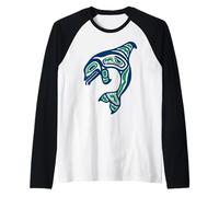 Nativo Americano Indio Orca Asesino Ballena Pacífico Noroeste Camiseta Manga Raglan