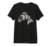 Nativo Americano Rojo Negro Haida Art Salmón Camiseta Premium