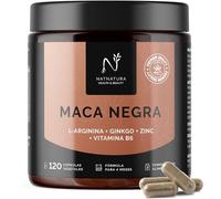 NATNATURA Maca Negra con L-Arginina, Ginkgo, Zinc y Vitamina B6 | 120 cáps | Cápsulas vegetales para 4 meses. Fórmula orientada a la energía, vitalidad y rendimiento físico y mental. Hecho en España.