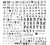 NATOSU 12 hojas de más de 100 piezas de tatuajes temporales 2 semanas Tatuajes de letras para pegar en tatuajes falsos Tatuajes adhesivos Pequeños patrones Motivos geniales para hombres y mujeres