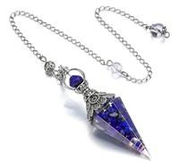 NATOSU Péndulo de Cristal Lapislázuli Cristal curativo Péndulo de Cuarzo Espiritual Colgante de Cono Puntiagudo Hexagonal Resina Brujería Accesorios de Equilibrio de energía