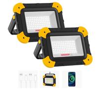 NATPOW 2 piezas proyector led recargable, 5 modos lámpara de astillero batería con cable USB, 4000 mAh iluminación astillero portátil, IP65 impermeable para garaje, camping, pesca