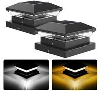 NATPOW Farola Solar de Poste 9x9cm,10x10cm,12x12cm, 2 Piezas 3000K/6000K Luces Solares para Poste, Luz Solar para Postes Exterior IP65 Resistente para Valla, Puerta, Camino de Entrada, Jardin, Negro