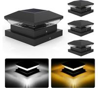 NATPOW Farola Solar de Poste 9x9cm,10x10cm,12x12cm, 4 Piezas 3000K/6000K Luces Solares para Poste, Luz Solar para Postes Exterior IP65 Resistente para Valla, Puerta, Camino de Entrada, Jardin, Negro