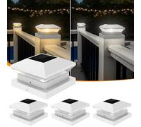 NATPOW Farola Solar de Poste 9x9cm,10x10cm,12x12cm, 4 Piezas 3000K/6000K Luces Solares para Poste, Luz Solar para Postes Exterior IP65 Resistente para Valla, Puerta, Camino de Entrada, Jardin, Blanco
