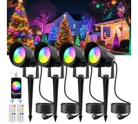 NATPOW Foco Proyector Exterior RGB Luces Led Exterior Jardin Con mando a distancia y APP Bluetooth Focos Exteriorde Césped blanco cálido+modo RGB para Halloween Christmas Patio Césped Jardí(4 in 1)