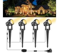 NATPOW Focos LED Exterior, Luces LED de Jardín, 3000K Cálido Foco Iluminación Exterior Jardin Luz IP65/270ºAjustable/ Dual usage para Patio,Macetas,Suelo,Calzada,Terraza,Césped, Christmas (4 en 1)