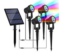 NATPOW Focos Solares Exterior, Luz Solar Exterior RGB Luces Solares Led Jardin Impermeable IP65 para Iluminación de Caminos, Patio,Terreza y Camping (4-en-1)