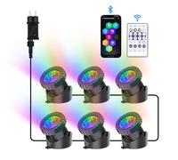 NATPOW Luces de Estanque Alimentadas por Red, Luces para Estanques, APP y control remoto de conexión, IP68 Impermeables, Multicolor, para Acuario, Jardín, Patio, Piscina, Pozo (6 in 1)