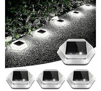 NATPOW Luces Deck Solares Exterior, Lámpara Solar Jardin 12 LED 360°Iluminación IP68 Impermeable Auto ON/OFF Luz Solar suelo para Step,Patio,Garaje,Camino,Calle, Valla,Blanco Cálido（4Pack）