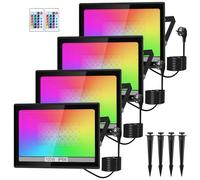NATPOW Proyector RGB Exterior Foco LED 100W Foco RGB Con Control Remoto, IP66 Impermeable Floodlight LED que cambia de color, Colour Luce para jardines, patios (set de 4)