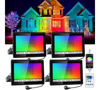 NATPOW Proyector RGB Exterior Foco LED 30W Foco RGB Con APP Bluetooth y Mando a Distancia, IP66 Impermeable Floodlight LED que cambia de color, RGB Foco para jardines, patios (set de 4)