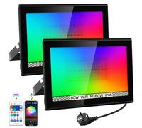NATPOW Proyector RGB Exterior LED 60W Con APP Bluetooth y Mando a Distancia, IP66 Impermeable Floodlight Que Cambia de Color Para Jardines, Patios