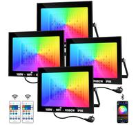 NATPOW RGB Foco LED Exterior, Proyector RGB 100W, Luz LED con APP Bluetooth y Mando a Distancia, ITemporizador y Memoria Floodlight cambia de color, Luz Led para Jardín, Terraza,Halloween (set de 4)