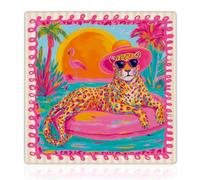 NATSUNO Tapete de mahjong de leopardo tropical rosa intenso (31.5 x 31.5 | Coastal Sunset Flamingo - Tapete de mesa antideslizante con reducción de ruido para juegos de cartas de póquer americano Mah