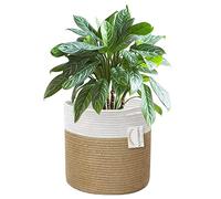NATTHSWE Cesta de Plantas con Forro, Macetas de Interior Tejidas para Macetas de 18cm de Cuerda de Algodón Yute para Decoración de Macetas Plegables Cesta de Lavandería