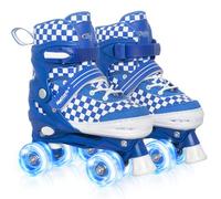 Nattork Patines ajustables para niños y adolescentes, ruedas iluminadas, patines de cuatro ruedas con diseño de tablero de ajedrez para niños y niñas, color azul, talla 5, 6, 7, 8