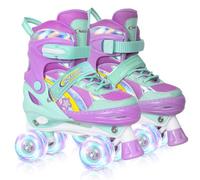 Nattork Patines de ruedas para niñas, 4 posiciones, ajustables, arco iris, el mejor regalo de cumpleaños para deportes al aire libre