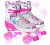 Nattork Patines de ruedas para niños y niñas, ajustables, color rojo rosa para niños mayores de 7, 8, 9 y 10 años, deportes en interiores y exteriores