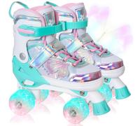 Nattork Patines infantiles para niñas y niños, cian para adolescentes y adolescentes de 10, 11 y 12 años, patines ajustables con diseño de mariposas y flores, deportes de interior y exterior