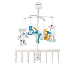 Nattou 498319 Móvil con mecanismo musical Tim y Tiloo, Suave canción de cuna "La-La-Le-Lu", 37 x 31 x 9 cm, Azul/Amarillo/Gris