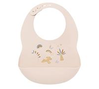 Nattou Babero de silicona con bandeja de recogida, Con estampado de arcoíris, Tamaño ajustable, Sin BPA, Aprox. 20 x 27 cm, Silicona, Beige