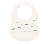 Nattou Babero de silicona con bandeja de recogida, Con estampado de cocodrilos, Tamaño ajustable, Sin BPA, Aprox. 20 x 27 cm, Silicona, Blanco