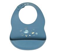 Nattou Babero de silicona con bandeja de recogida, Con estampado marino, Tamaño ajustable, Sin BPA, Aprox. 20 x 27 cm, Silicona, Azul