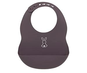 Nattou Babero de silicona con bandeja de recogida, Conejo, Tamaño ajustable, Sin BPA, Aprox. 20 x 27 cm, Silicona, Gris