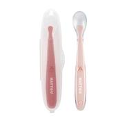 Nattou Cubiertos Bebé Silicona - Set con Estuche Protector - Sin BPA - Utensilios Infantiles - 16 cm - Rosa Polvo