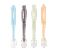 Nattou Cucharas de silicona para niños, 4 piezas, Longitud: 16 cm cada una, Con caja de transporte para 1 cuchara, Sin BPA, Silicon, Multicolor