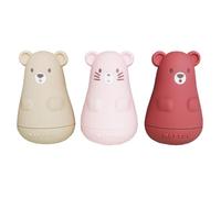Nattou Figuras de Silicona para Salpicaduras, 3 Animales de Juguete para la bañera, sin BPA, Silicona, Rosa/Beige/Rojo