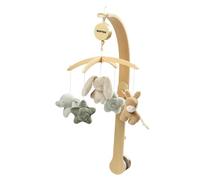 Nattou Loulou Móvil Musical de Madera para Bebé, Carrusel Cuna Bebe, Regalo para bebé, Regalo de Nacimiento, 50 x 40 x 74 cm, Colores Suaves, Verde, Beige, Ecru