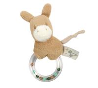 Nattou Loulou Sonajero Burro y Mordedor para Bebés, Juguete para Bebé de 0 a 3 Meses, Juguete Sensorial para Niños, Silicona Sin BPA, 15 cm, Caramelo Claro