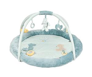 Nattou Manta Infantil con Arco de Juego y 20 Actividades, Fabricada en poliéster, Cocodrilo, Oso y Ballena, ? Aprox.90 cm, Romeo, Jules y Sally, Azul Claro