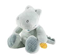 Nattou Mini peluche de poliéster, Cocodrilo Romeo, Sonajero integrado, Aprox. 20 cm, Romeo, Jules y Sally, Azul claro