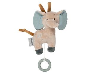 Nattou Mini Peluche Musical de algodón (Muselina) y poliéster de, Axel el Elefante, Nana La-Le-Lu, Aprox. 19 cm, Luna y Axel, Verde,Beige