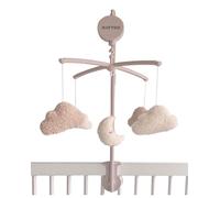 Nattou Móvil con caja de música de madera, Luna y nubes, Suave nana "La-Le-Lu", Aprox. 65 cm, Osito, Beige/blanco