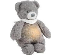 Nattou Oso de peluche con luz nocturna, Sleepy, 7 colores naturales, Caja de música integrada, Pila USB, 19,3 x 11 x 30 ,5 cm, Vegano, Peluche/poliéster, Gris