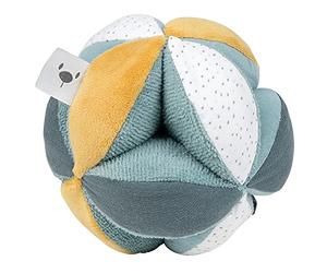 Nattou Pelota de actividades de algodón y poliéster, Pelota de peluche con sonajero y chirrido, Para recién nacidos y prematuros, ∅ 15 cm, Lapidou, Verde